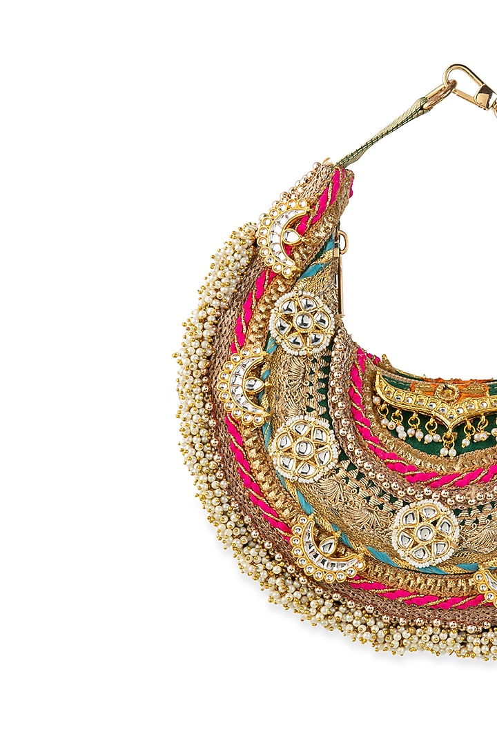 Gold Brocade Thread Work Handbag by 5 Elements at Pernia's Pop Up Shop