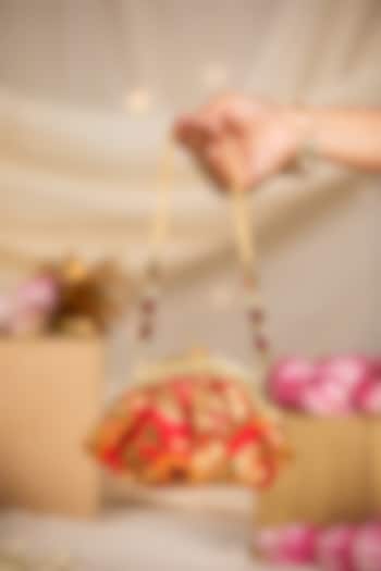 Red Silk Brocade & PU Potli by 5 Elements at Pernia's Pop Up Shop