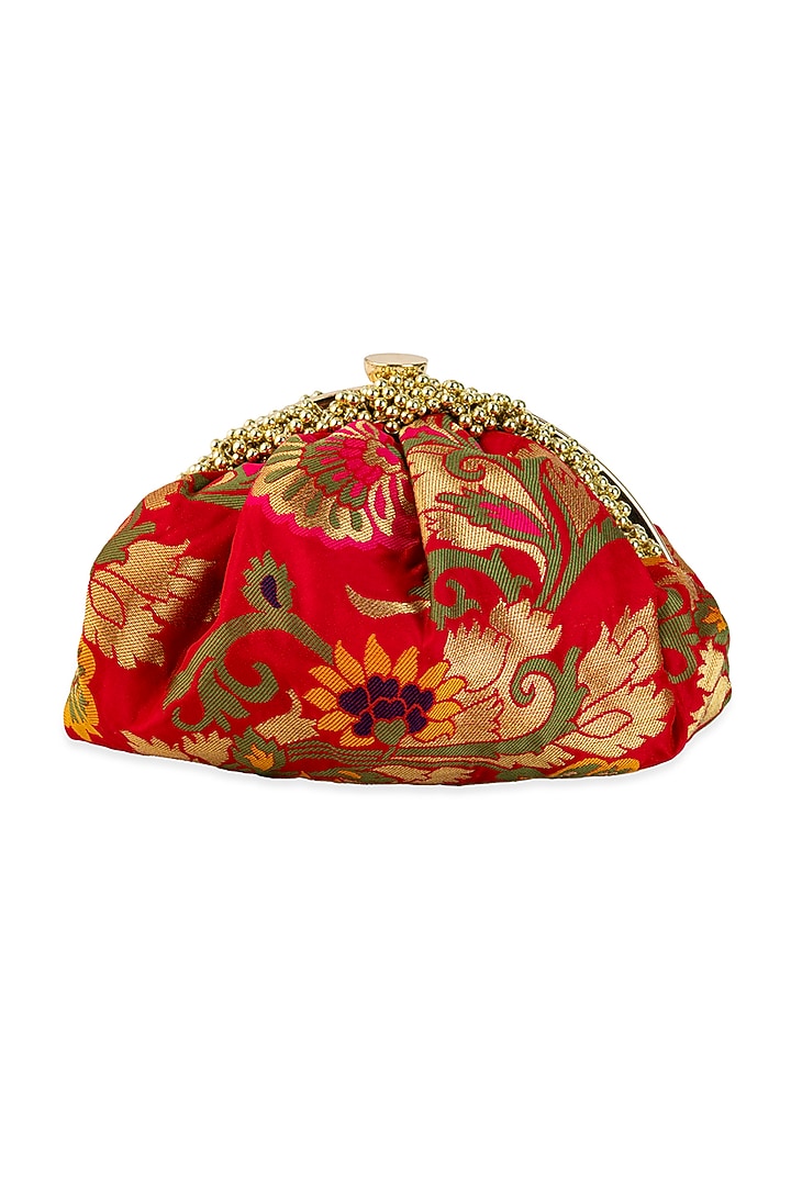 Red Silk Brocade & PU Potli by 5 Elements at Pernia's Pop Up Shop