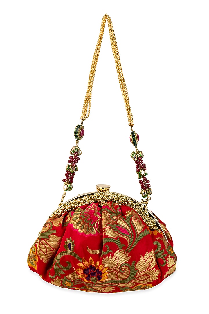 Red Silk Brocade & PU Potli by 5 Elements at Pernia's Pop Up Shop