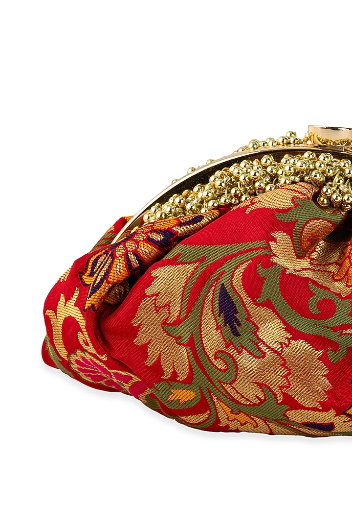 Red Silk Brocade & PU Potli by 5 Elements at Pernia's Pop Up Shop