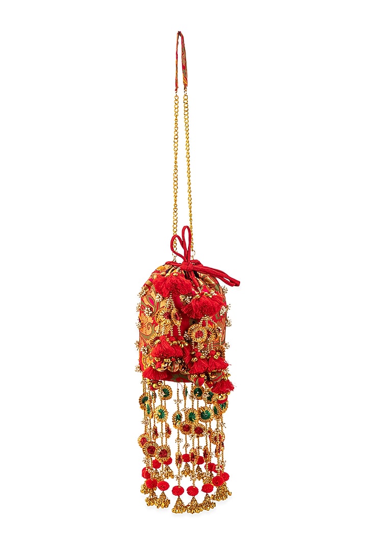 Pink Brocade & PU Thread Embellished Potli by 5 Elements at Pernia's Pop Up Shop