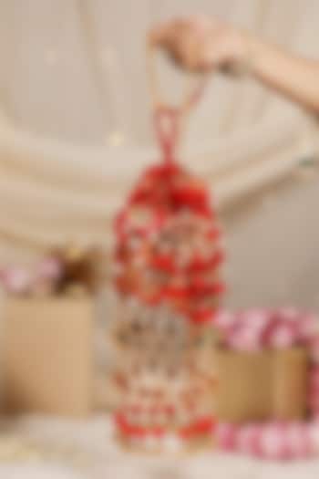 Red Brocade & PU Thread Embellished Potli by 5 Elements at Pernia's Pop Up Shop