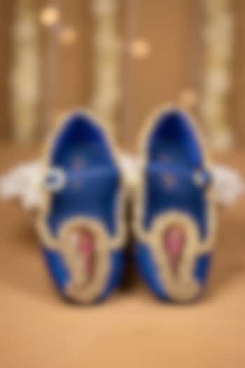 Blue Modal Satin Bead Work Juttis by 5 Elements at Pernia's Pop Up Shop