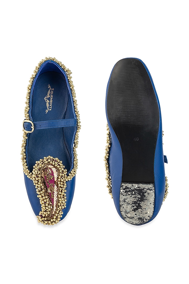 Blue Modal Satin Bead Work Juttis by 5 Elements at Pernia's Pop Up Shop