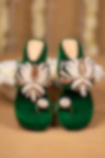 Emerald Green Velvet Sequin Embellished Wedges by 5 Elements at Pernia's Pop Up Shop