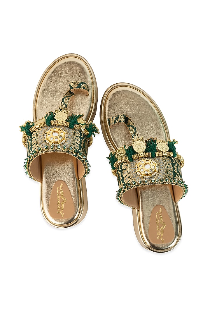 Gold Leatherette Mirror Embellished Wedges by 5 Elements at Pernia's Pop Up Shop