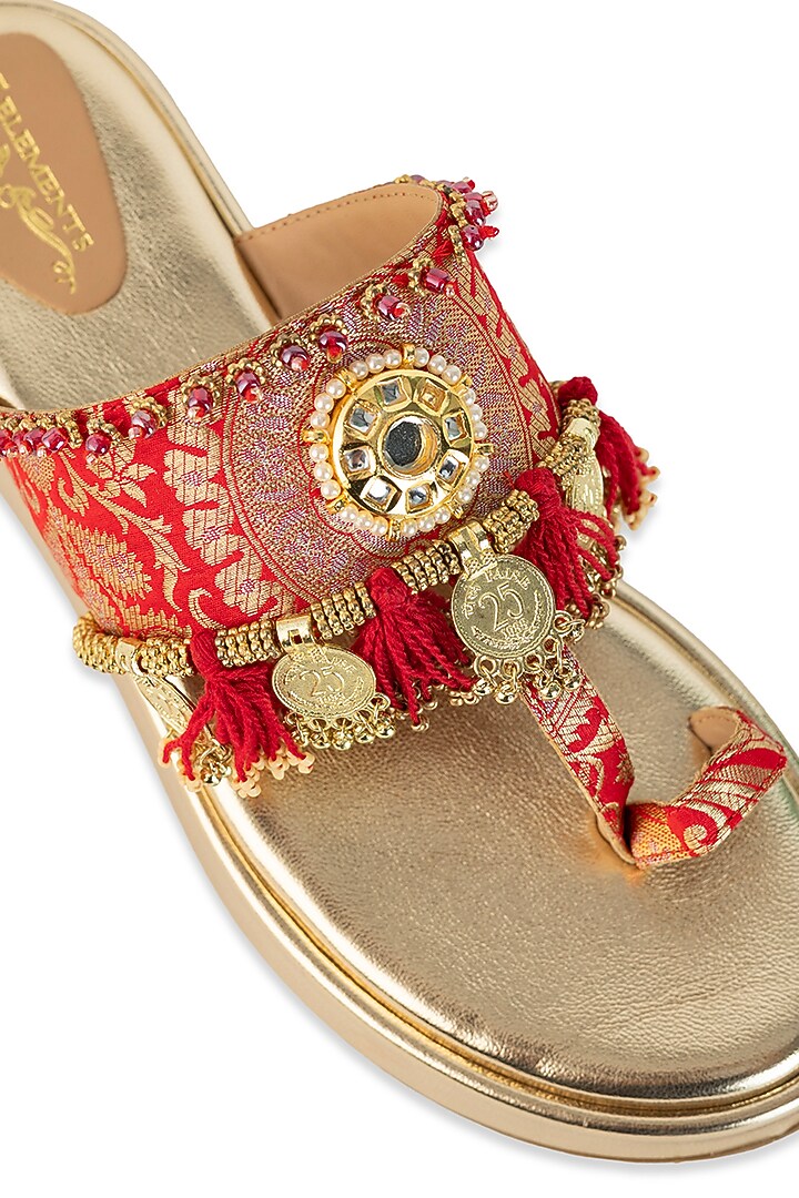 Gold Leatherette Mirror Embellished Wedges by 5 Elements at Pernia's Pop Up Shop