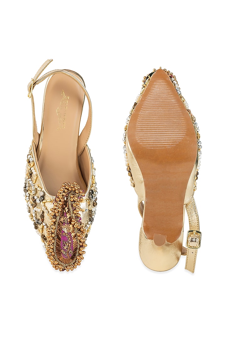 Silver Leatherette Sequin Work Heels by 5 Elements at Pernia's Pop Up Shop