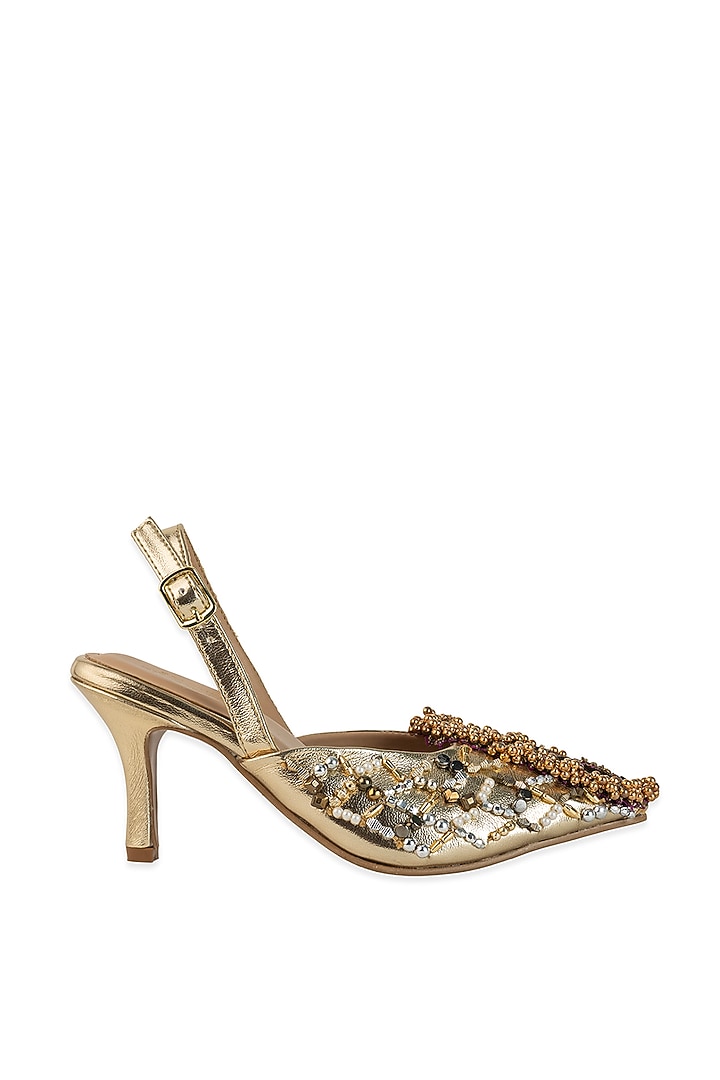 Silver Leatherette Sequin Work Heels by 5 Elements at Pernia's Pop Up Shop