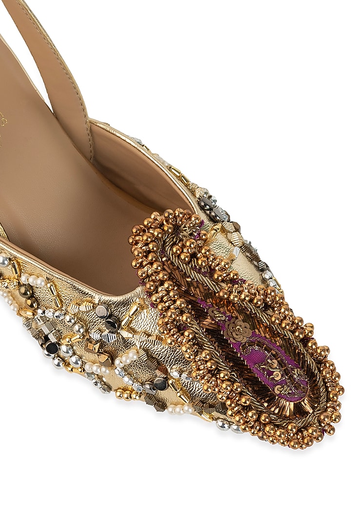 Silver Leatherette Sequin Work Heels by 5 Elements at Pernia's Pop Up Shop