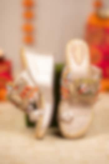 Gold Leatherette Hand Embroidered Wedges by 5 Elements at Pernia's Pop Up Shop