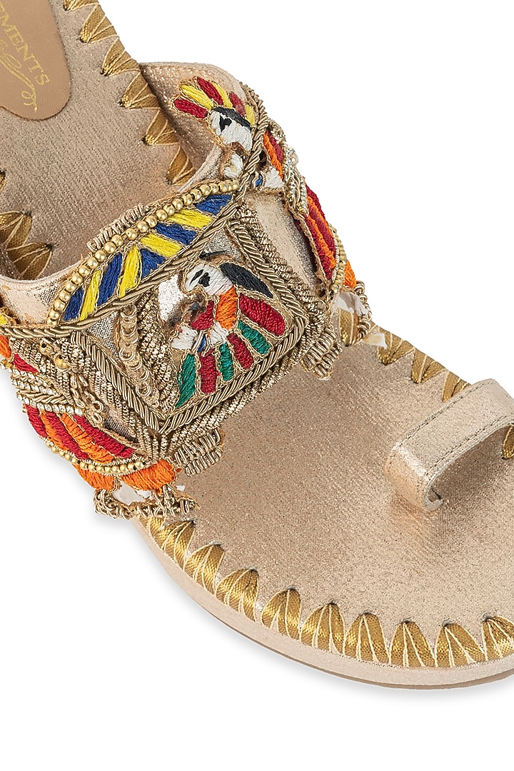 Gold Leatherette Hand Embroidered Wedges by 5 Elements at Pernia's Pop Up Shop