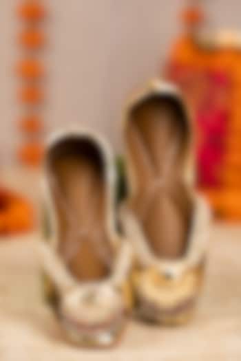 Gold Leatherette Mirror Hand Embroidered Juttis by 5 Elements at Pernia's Pop Up Shop