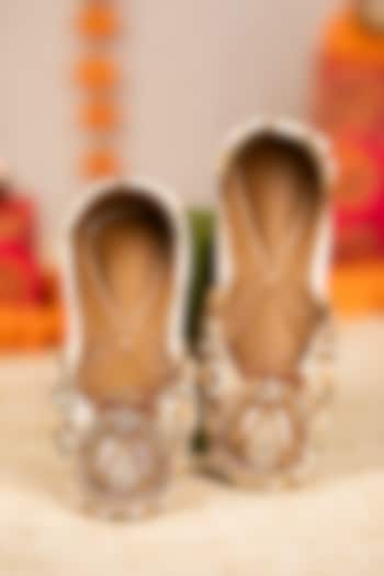 Gold Leatherette Pearl & Sequin Hand Embroidered Juttis by 5 Elements at Pernia's Pop Up Shop