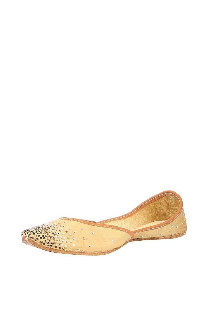 Gold Stone Embroidered Juttis by 5 Elements