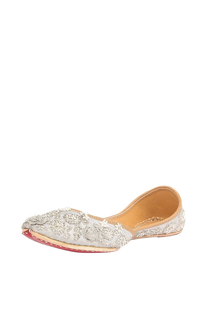 Silver Bead Embroidered Juttis by 5 Elements