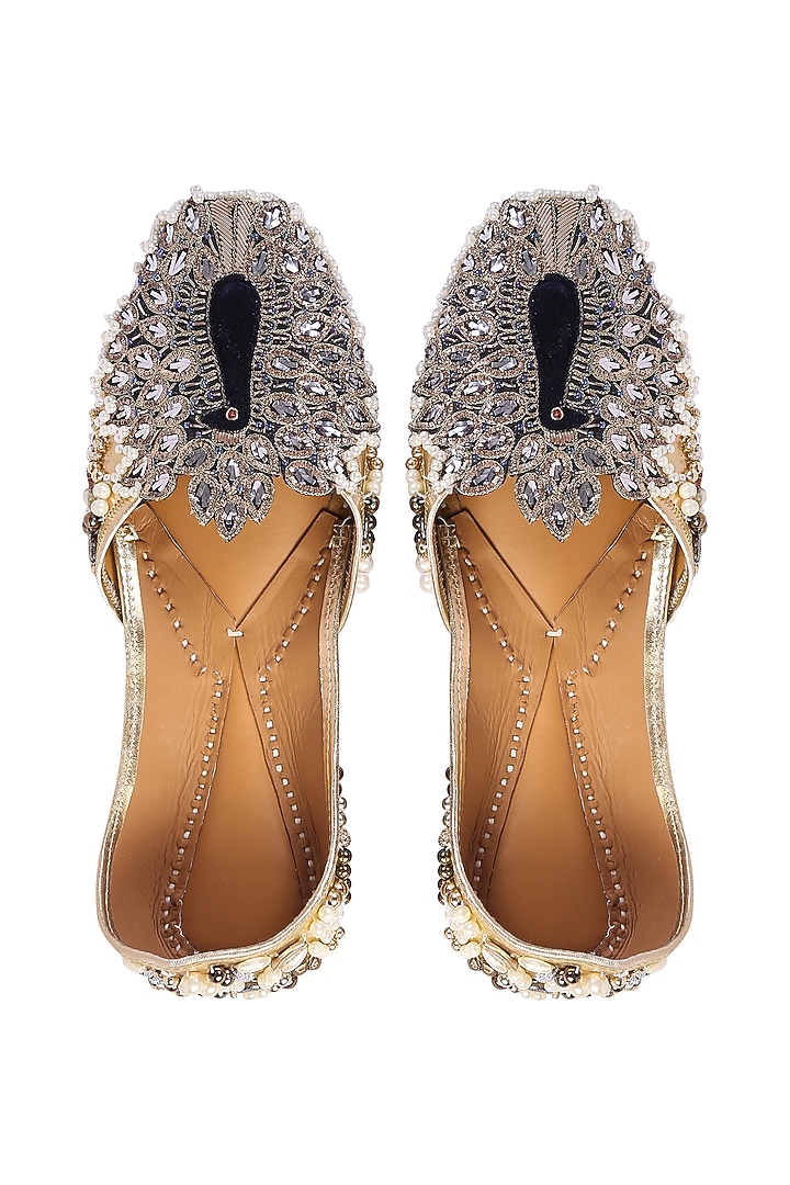 Gold Pearls & Sequins Embroidered Juttis by 5 Elements at Pernia's Pop Up Shop