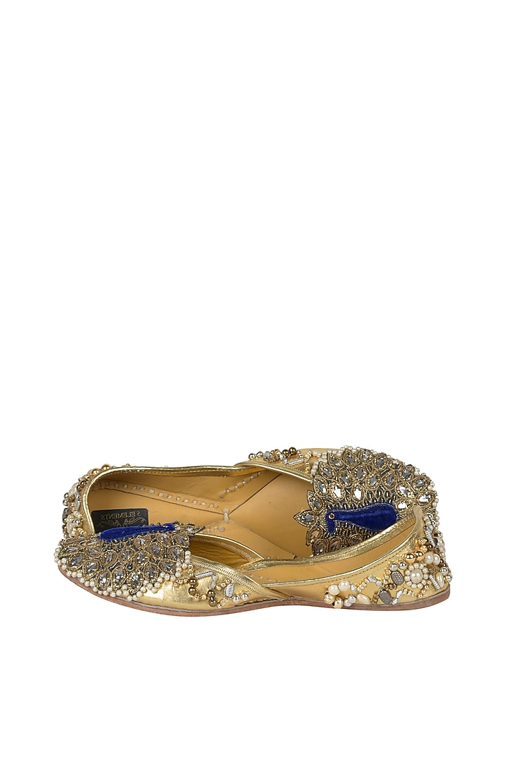 Gold Pearls & Sequins Embroidered Juttis by 5 Elements at Pernia's Pop Up Shop