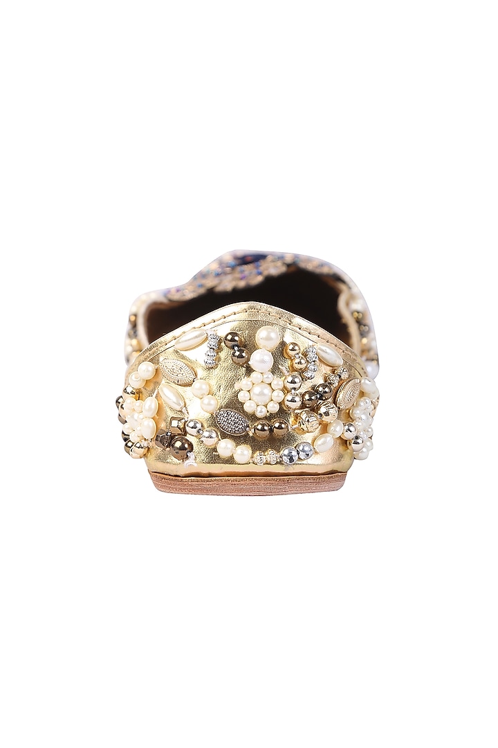 Gold Pearls & Sequins Embroidered Juttis by 5 Elements at Pernia's Pop Up Shop