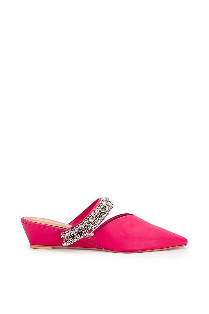 Pink Leatherette Ghungroo Embellished Mule Heels by 5 Elements at Pernia's Pop Up Shop