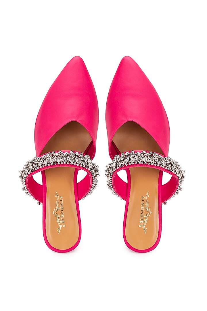 Pink Leatherette Ghungroo Embellished Mule Heels by 5 Elements at Pernia's Pop Up Shop
