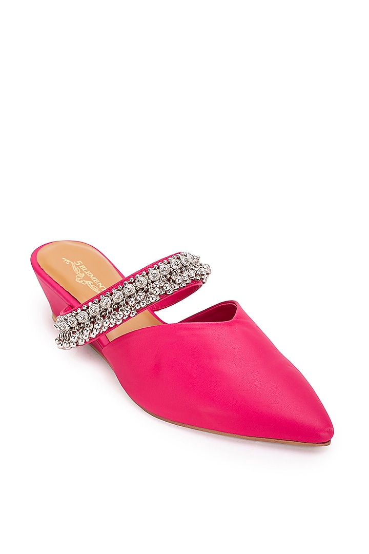 Pink Leatherette Ghungroo Embellished Mule Heels by 5 Elements at Pernia's Pop Up Shop