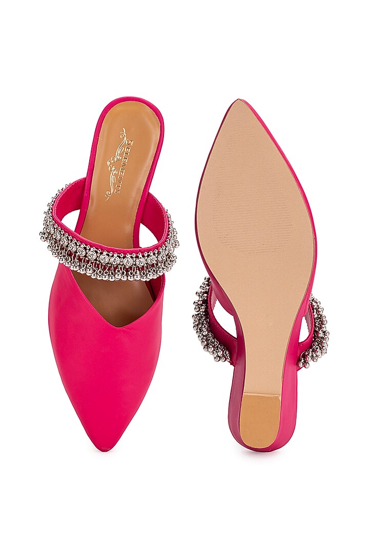 Pink Leatherette Ghungroo Embellished Mule Heels by 5 Elements at Pernia's Pop Up Shop