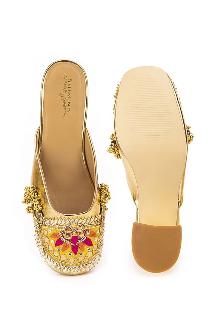 Pink Leatherette Ghungroo Embellished Mule Heels by 5 Elements at Pernia's Pop Up Shop