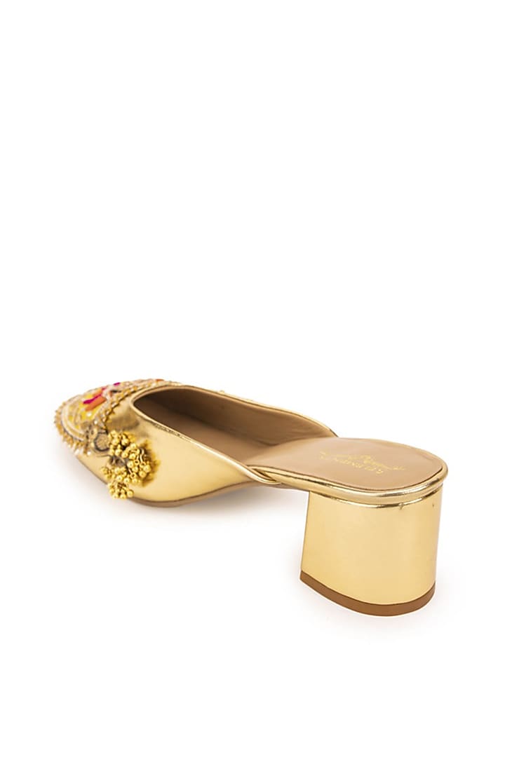 Pink Leatherette Ghungroo Embellished Mule Heels by 5 Elements at Pernia's Pop Up Shop