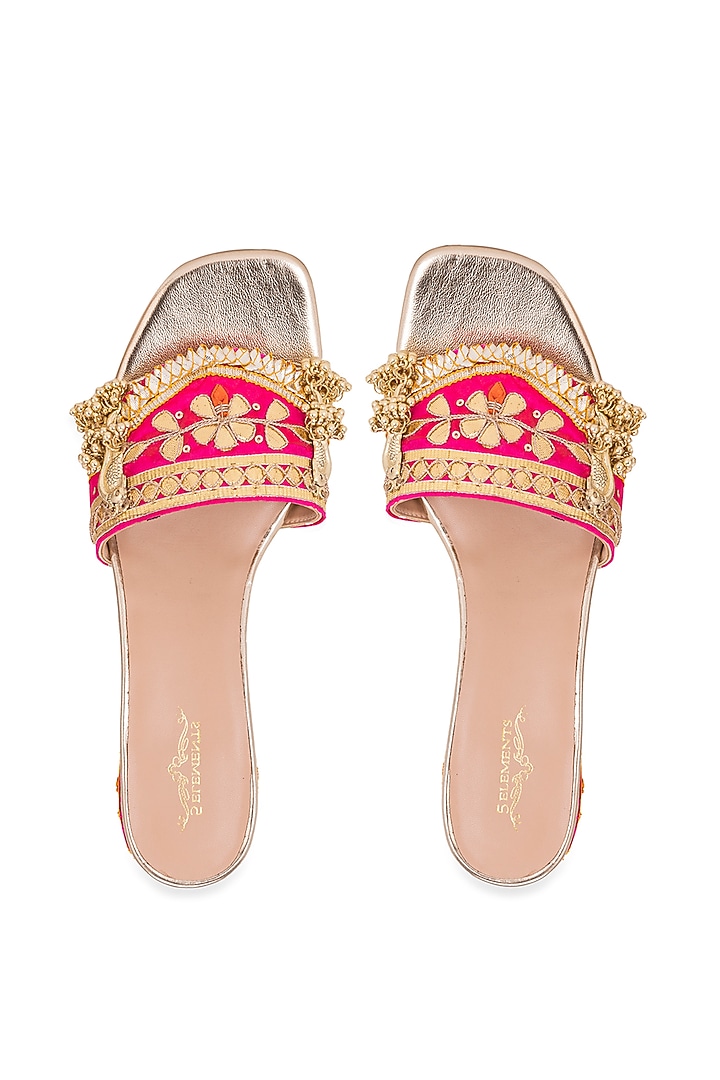 Gold Leatherette Gota Embroidered Heels by 5 Elements at Pernia's Pop Up Shop