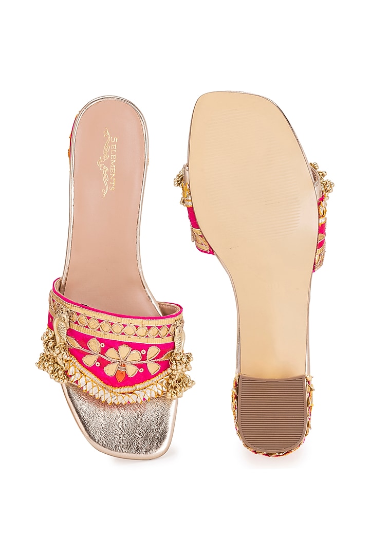 Gold Leatherette Gota Embroidered Heels by 5 Elements at Pernia's Pop Up Shop