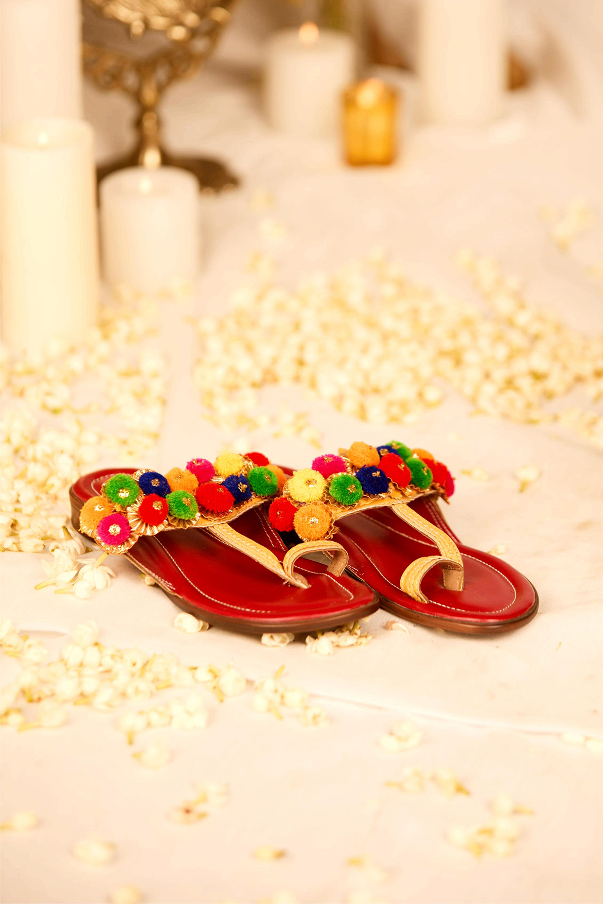 Multi-Colored Leatherette Kolhapuri by 5 Elements at Pernia's Pop Up Shop