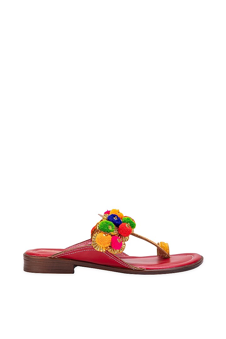 Multi-Colored Leatherette Kolhapuri by 5 Elements at Pernia's Pop Up Shop