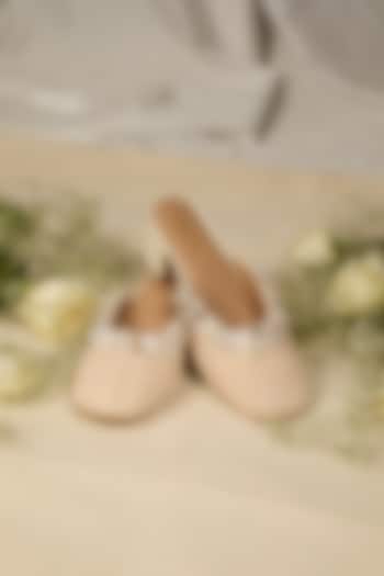 Off-White Leatherette Floral Motif Embroidered Mule Heels by 5 Elements at Pernia's Pop Up Shop