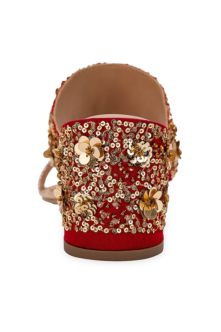 Red Leatherette Beads Embellished Kolhapuri by 5 Elements at Pernia's Pop Up Shop