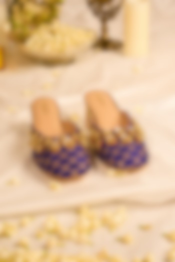 Purple Leatherette Floral Embellished Mule Heels by 5 Elements at Pernia's Pop Up Shop