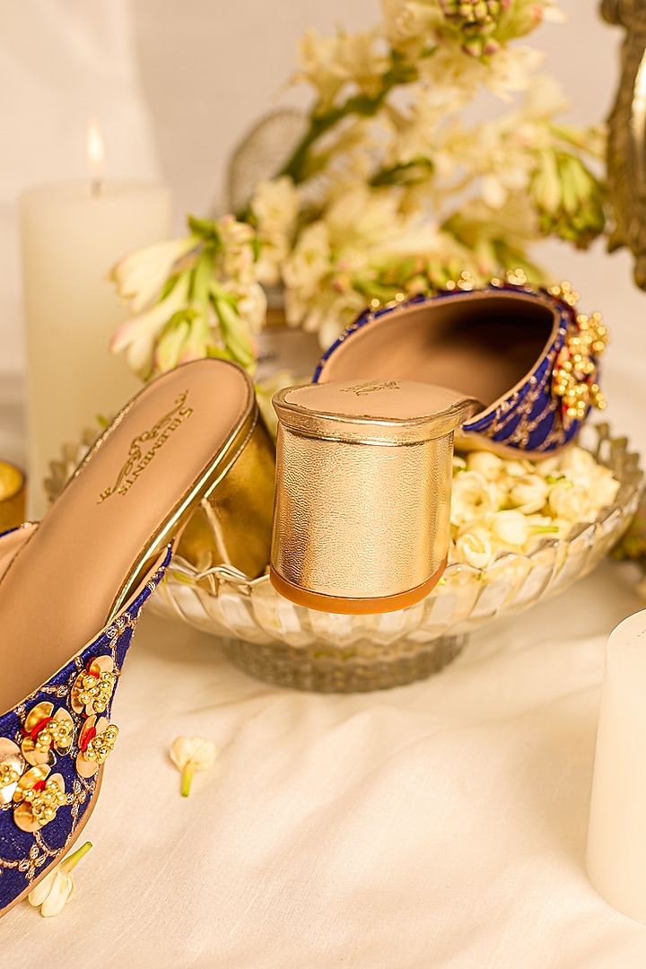 Purple Leatherette Floral Embellished Mule Heels by 5 Elements at Pernia's Pop Up Shop