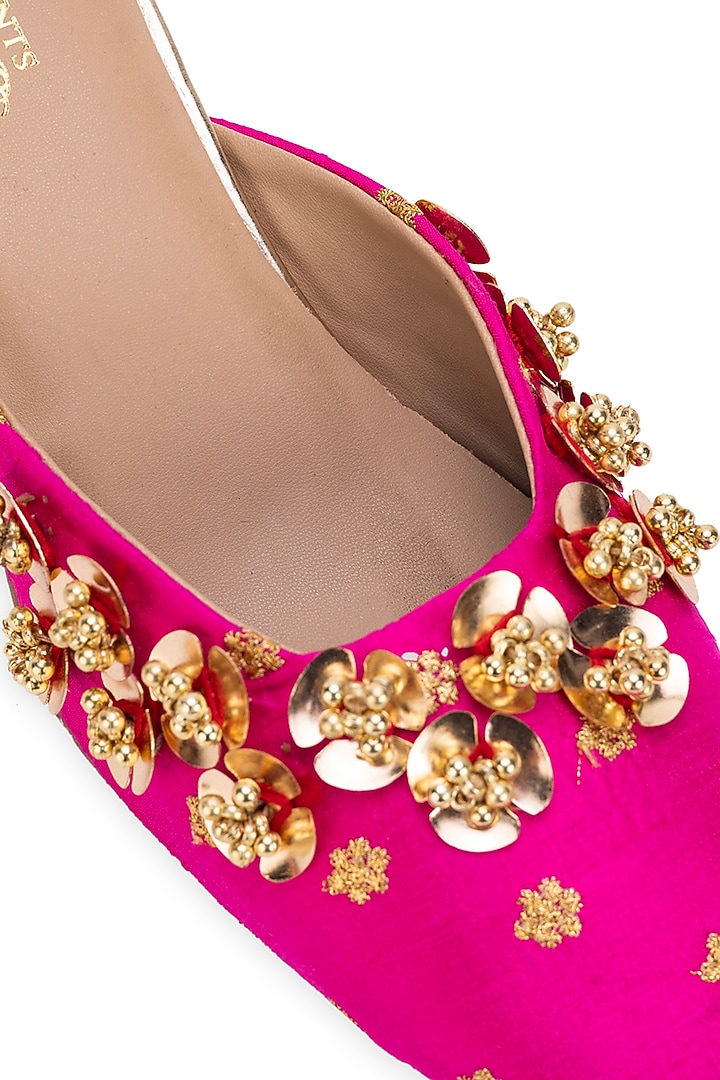 Pink Leatherette Floral Embellished Mule Heels by 5 Elements at Pernia's Pop Up Shop