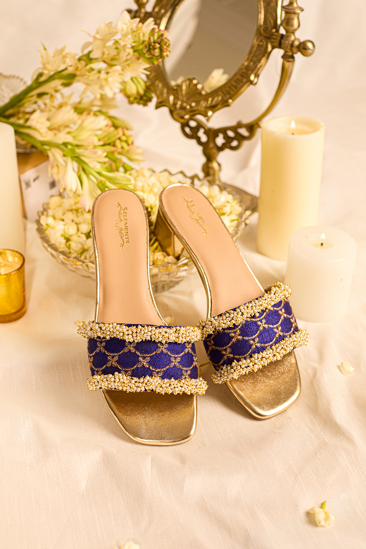 Purple Leatherette Machine Embroidered Slider Heels by 5 Elements at Pernia's Pop Up Shop