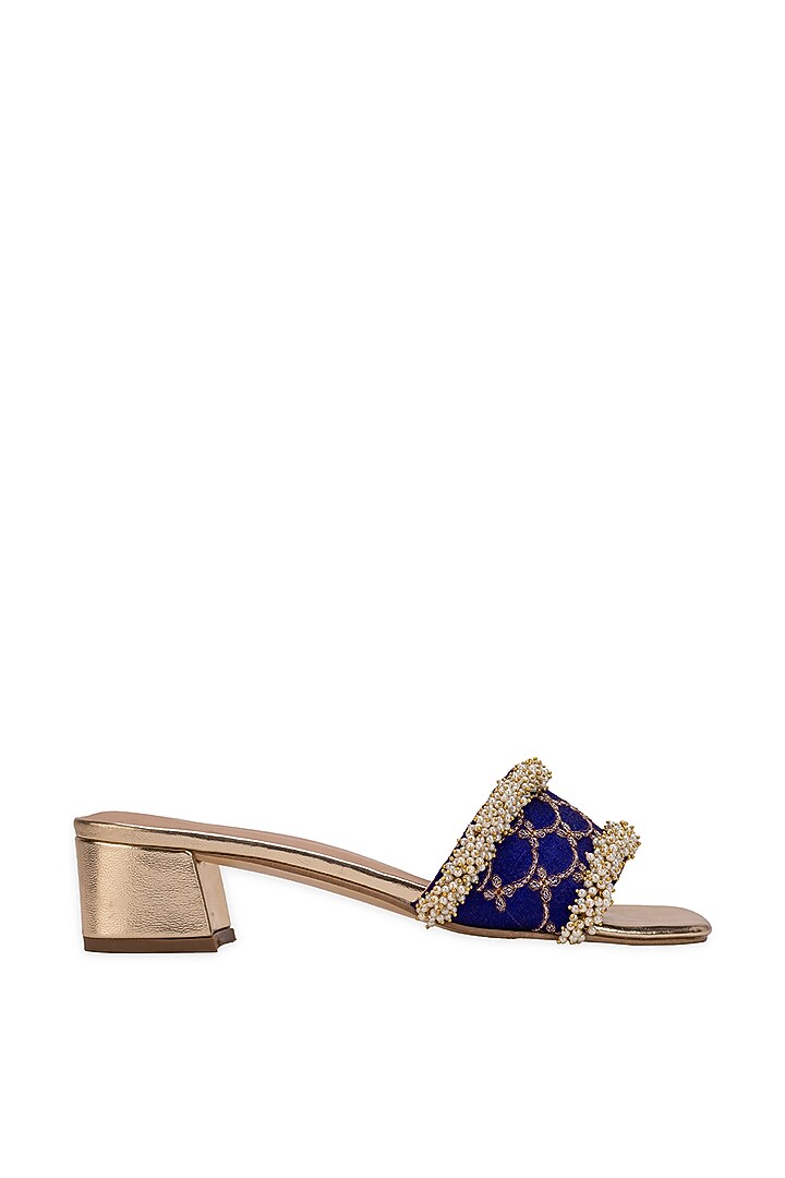 Purple Leatherette Machine Embroidered Slider Heels by 5 Elements at Pernia's Pop Up Shop