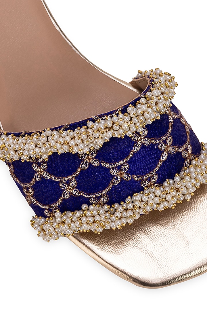 Purple Leatherette Machine Embroidered Slider Heels by 5 Elements at Pernia's Pop Up Shop