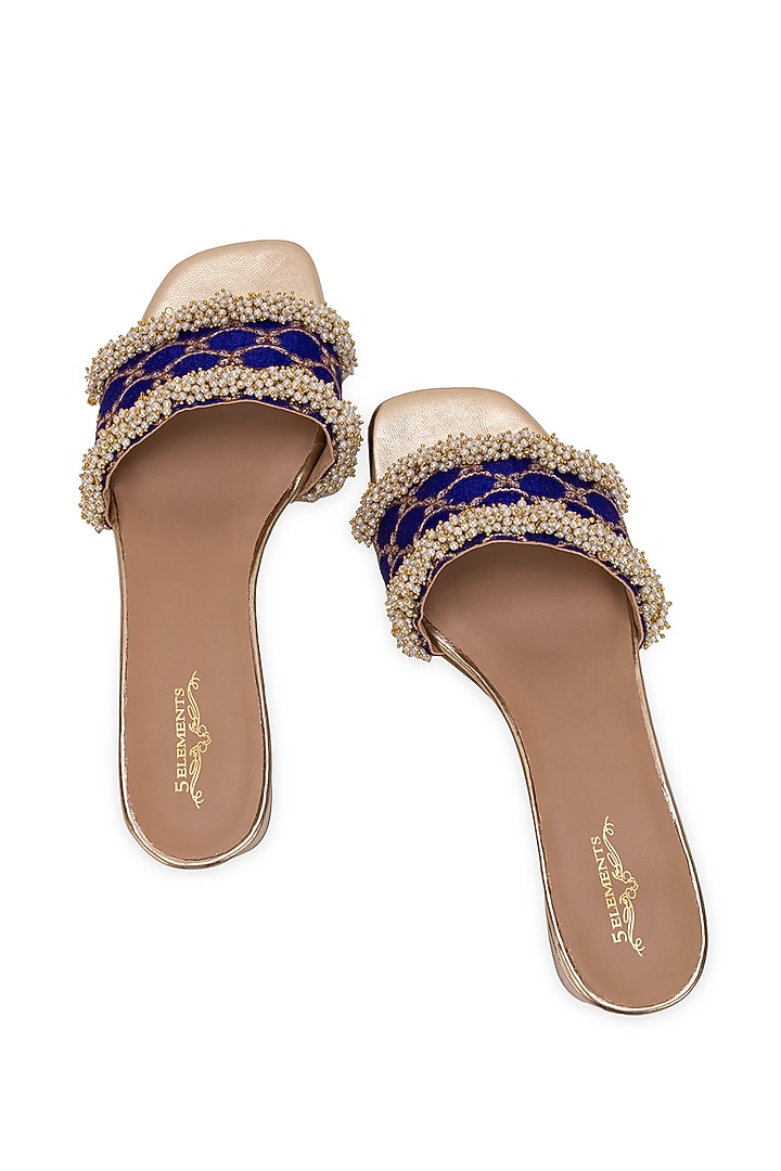 Purple Leatherette Machine Embroidered Slider Heels by 5 Elements at Pernia's Pop Up Shop