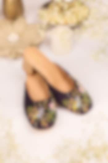 Purple Leatherette Floral Embellished Mule Heels by 5 Elements at Pernia's Pop Up Shop