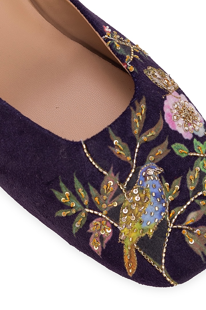 Purple Leatherette Floral Embellished Mule Heels by 5 Elements at Pernia's Pop Up Shop