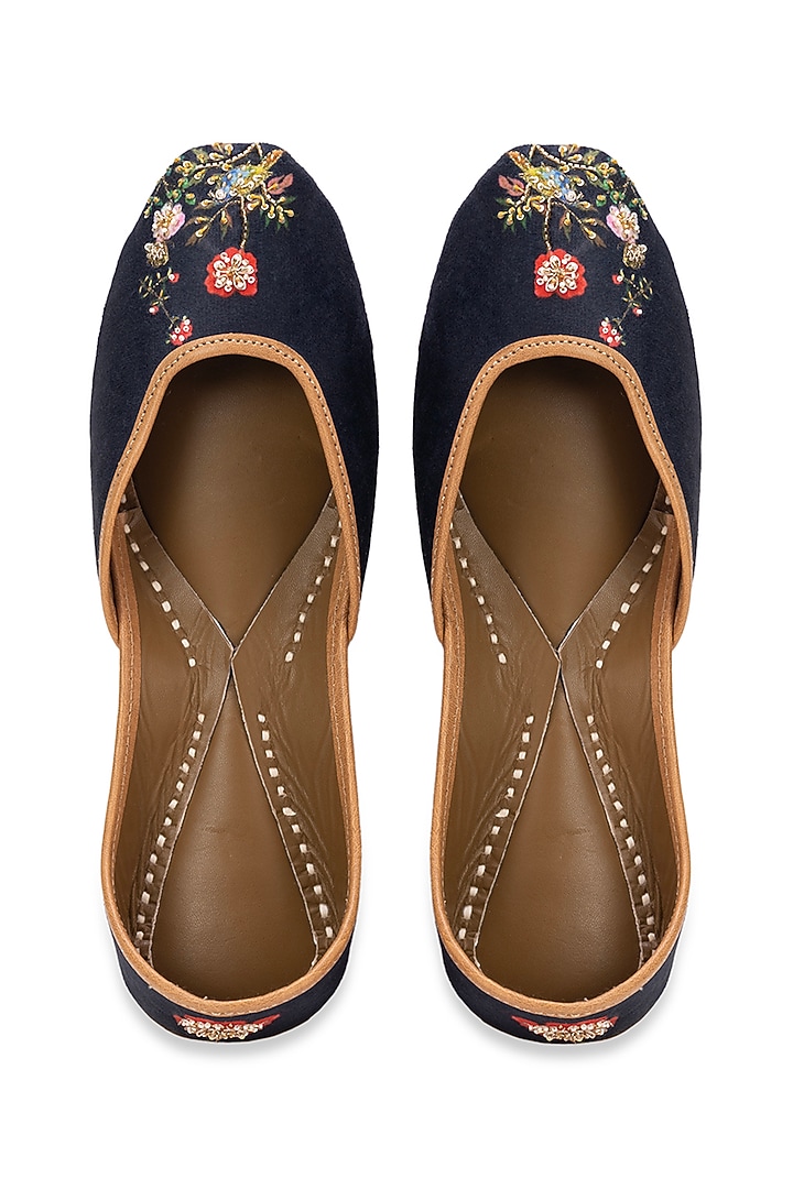 Purple Leatherette Floral Embroidered Juttis by 5 Elements at Pernia's Pop Up Shop