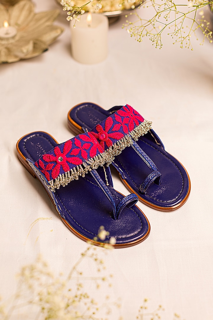 Purple Leatherette Floral Embellished Kolhapuri by 5 Elements at Pernia's Pop Up Shop