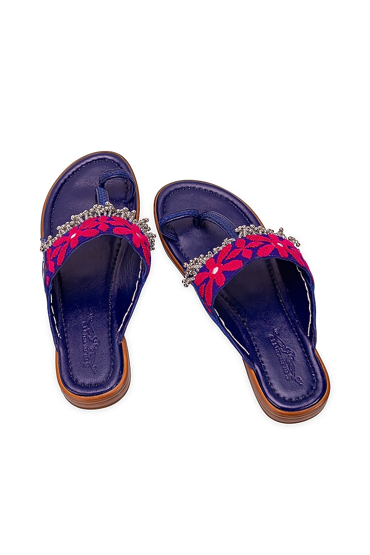 Purple Leatherette Floral Embellished Kolhapuri by 5 Elements at Pernia's Pop Up Shop