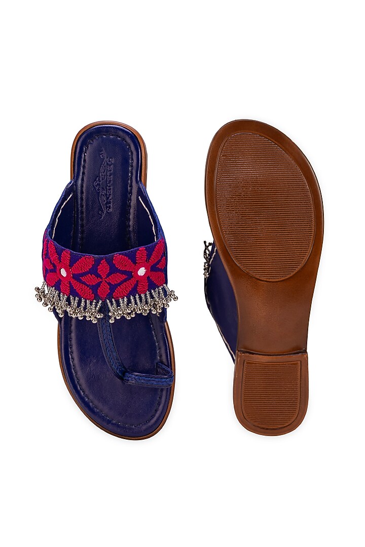 Purple Leatherette Floral Embellished Kolhapuri by 5 Elements at Pernia's Pop Up Shop