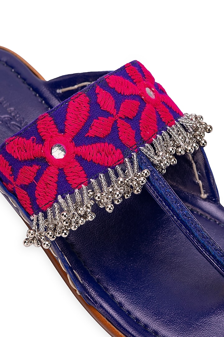 Purple Leatherette Floral Embellished Kolhapuri by 5 Elements at Pernia's Pop Up Shop